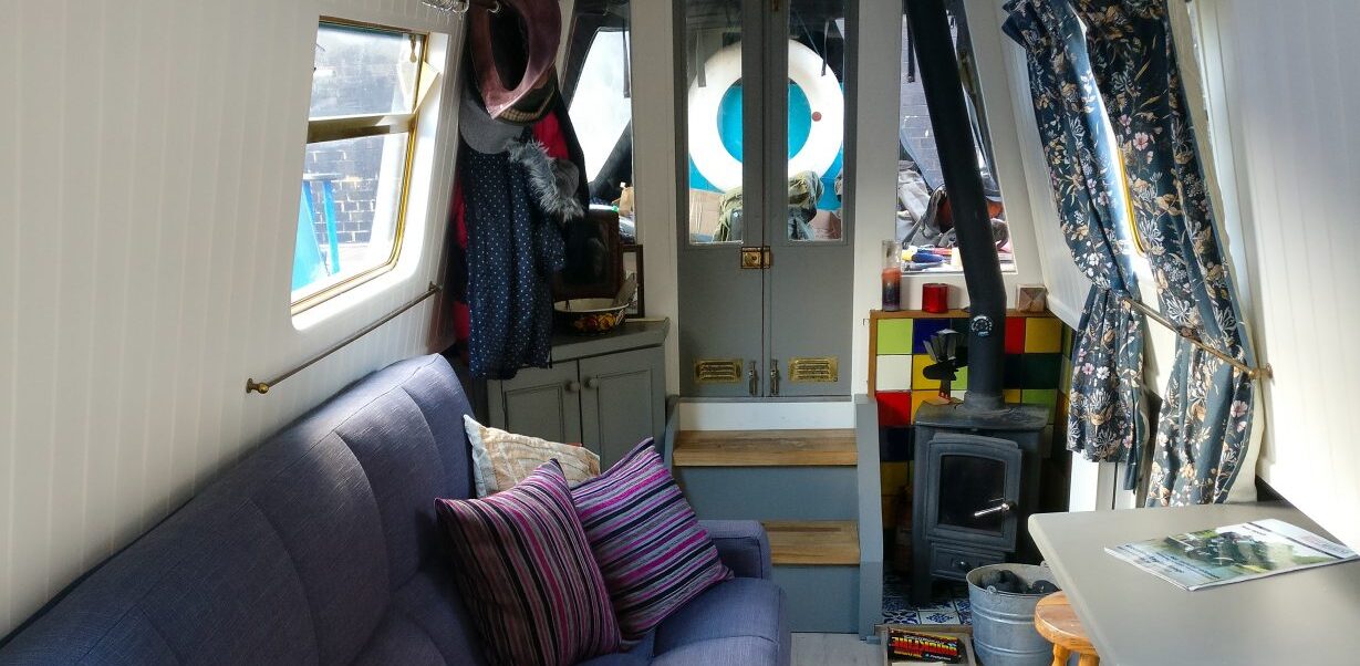 A modern narrowboat view along the inside