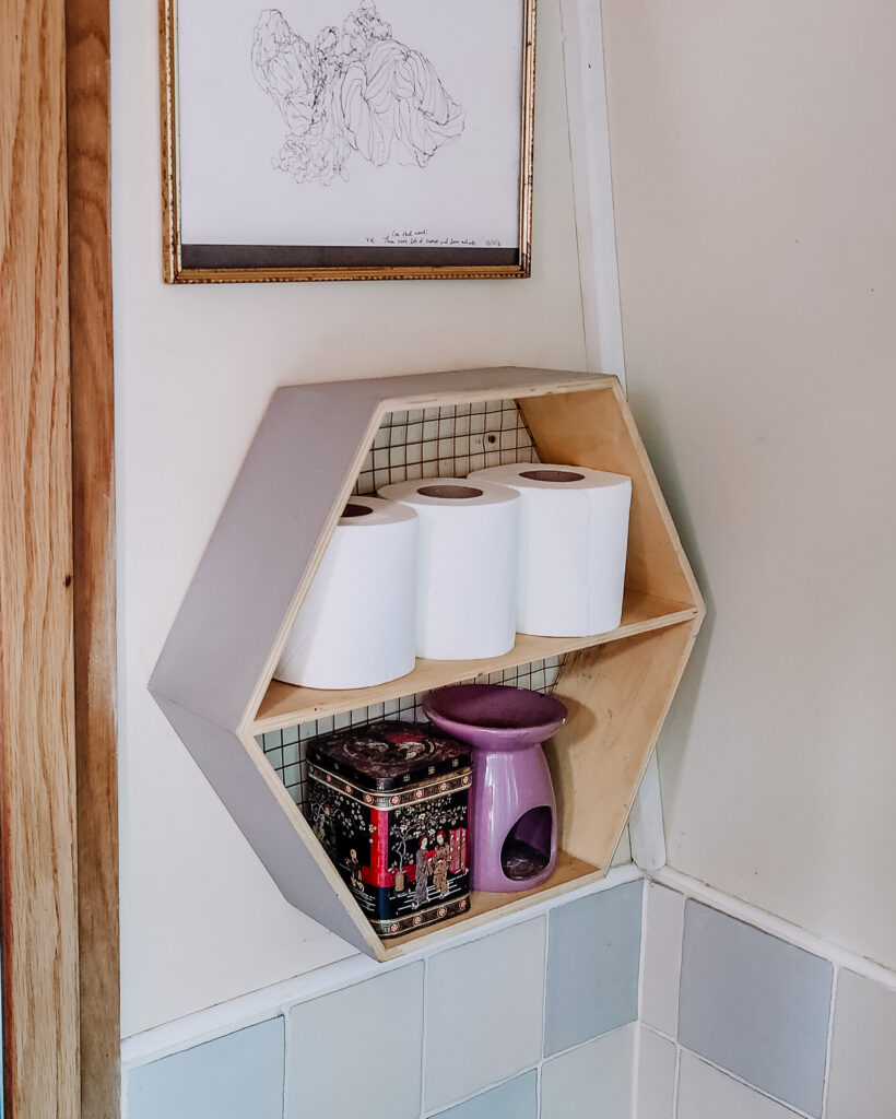 HexagonalShelf Cluett Carpentry Bulkheads for Storage in the bathroom